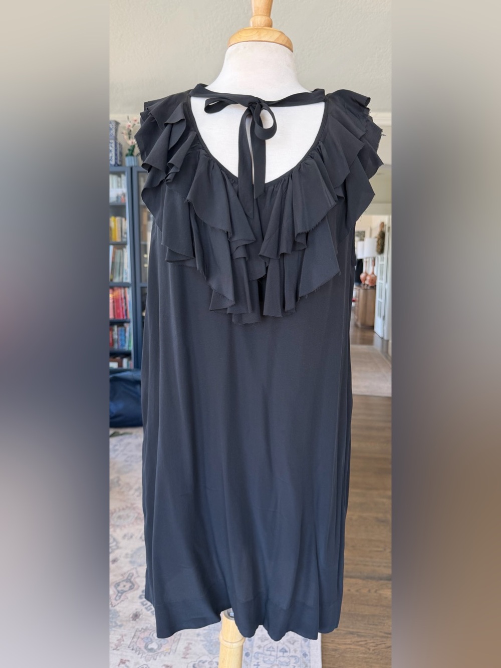 Joie Silk Black Ruffle Tie-Back Mini Dress